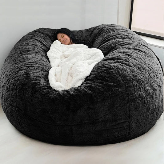 Giant 5FT Foam Beanbag Chair with Soft Faux Fur Cover - Perfect for Living Room Comfort!